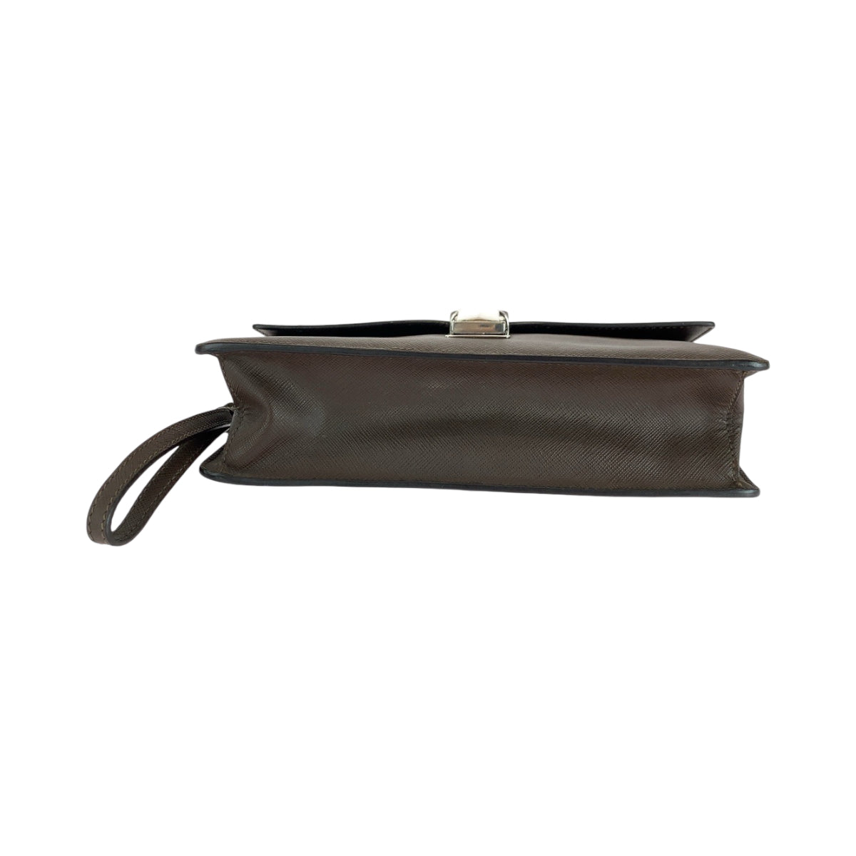 16639
PRADA プラダ サフィアーノ 三角ロゴプレート ブラウン シルバー金具 レザー クラッチバッグ セカンドバッグ メンズ ABP40