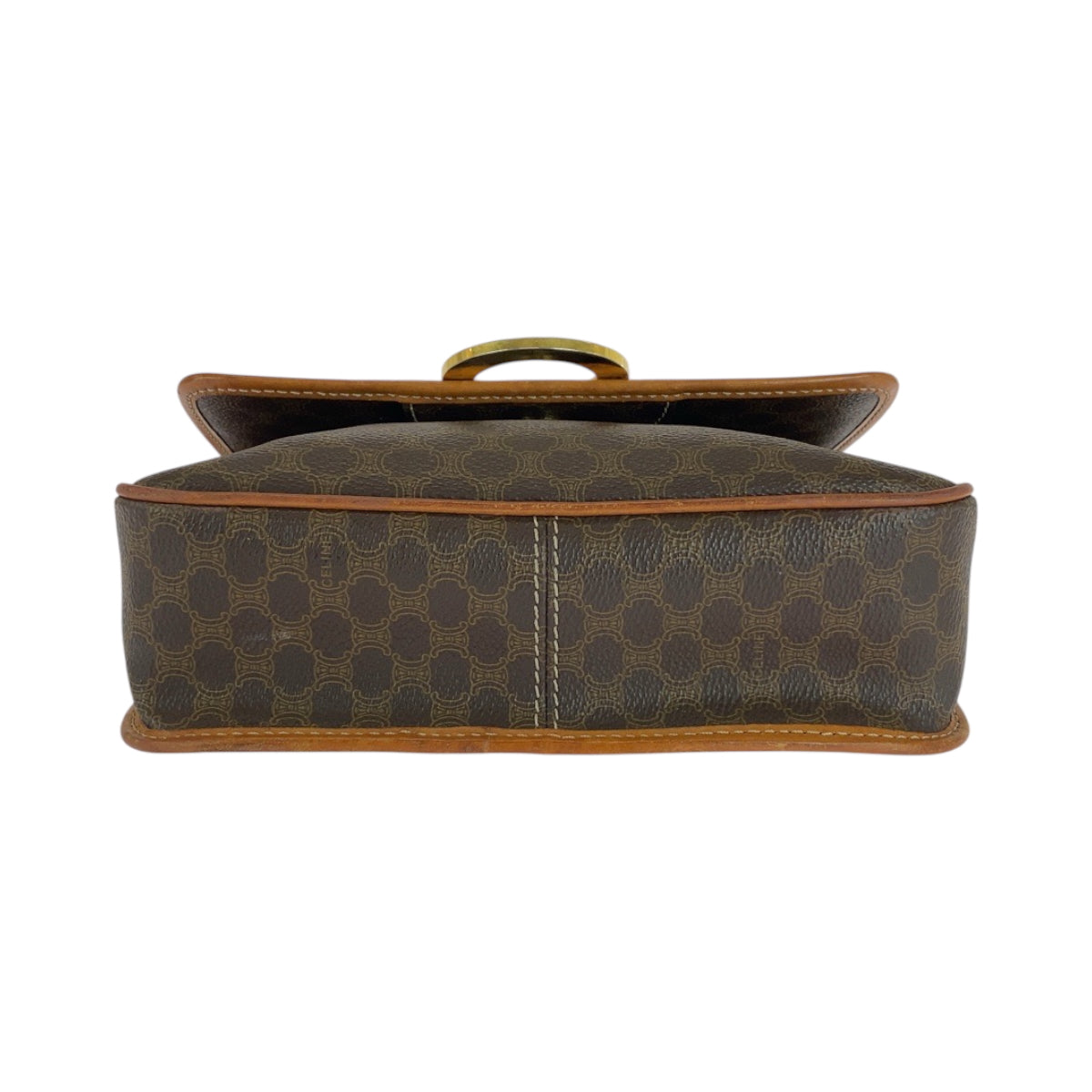 16744
CELINE セリーヌ ヴィンテージ マカダム柄 サークルロゴ ブラウン ゴールド金具 PVC ショルダーバッグ ポシェット レディース AB43