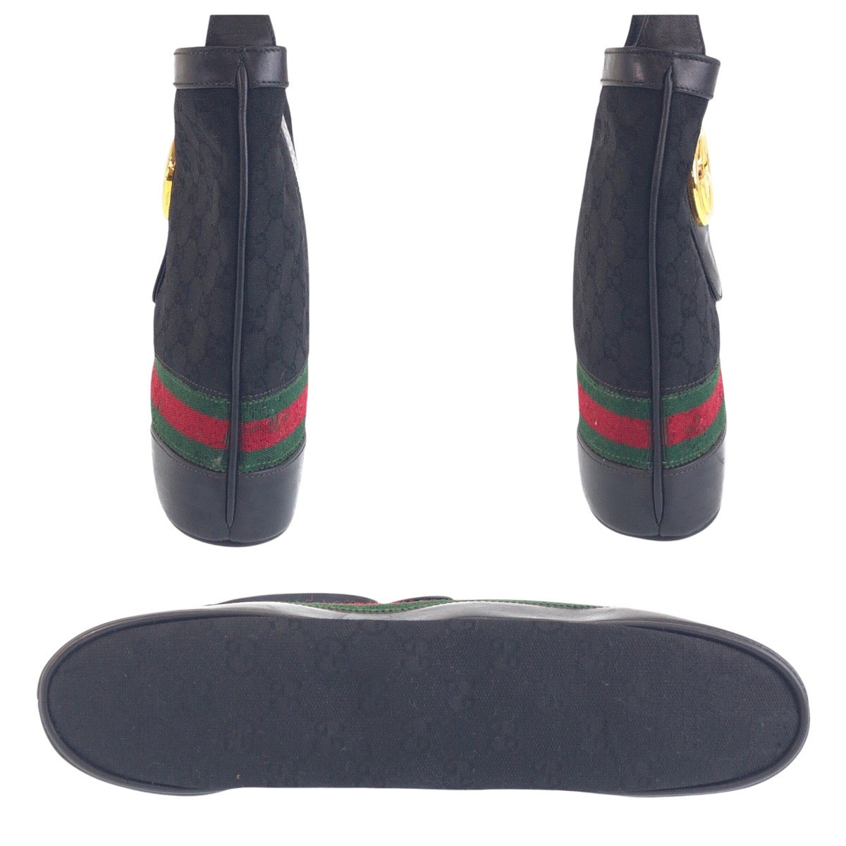 16760
GUCCI グッチ ヴィンテージ オールドグッチ シェリーライン インターロッキング ブラック 黒 ゴールド金具 GGキャンバス / レザー ショルダーバッグ レディース AB40