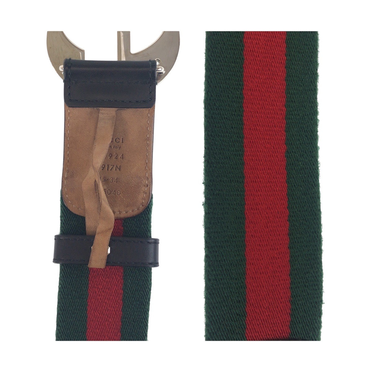 16765
GUCCI グッチ シェリーライン インターロッキング 85cm/34インチ グリーン ブラック シルバー金具 キャンバス / レザー 411924 ベルト 男女兼用 メンズ ABP32
