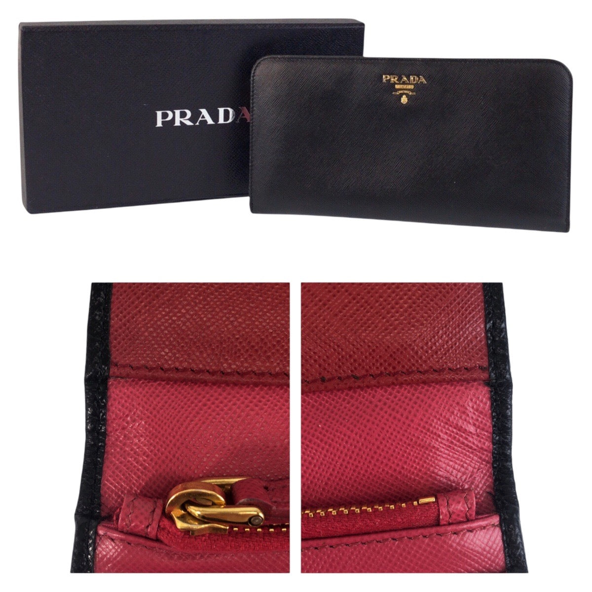 16778
PRADA プラダ サフィアーノ ブラック 黒 ピンク ゴールド金具 レザー 長財布 ラウンドファスナー ジップ ロングウォレット レディース ABP32