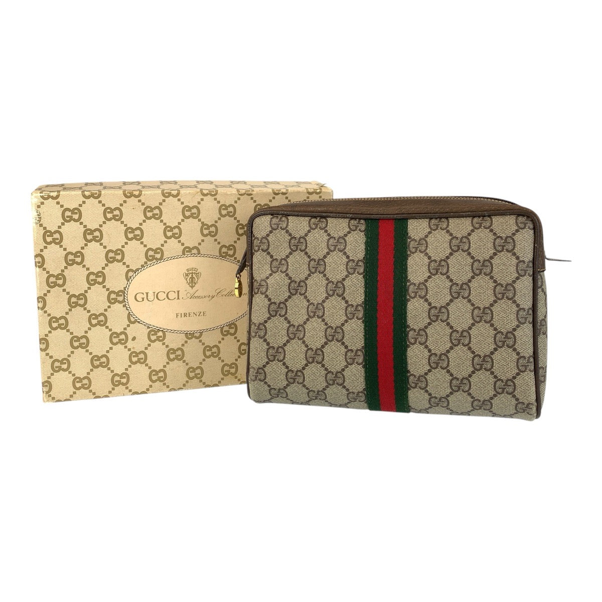 16883
GUCCI グッチ ヴィンテージ シェリーライン オールドグッチ ベージュ ブラウン ゴールド金具 GGスプリームキャンバス / レザー 32 014 3553 クラッチバッグ レディース AB17