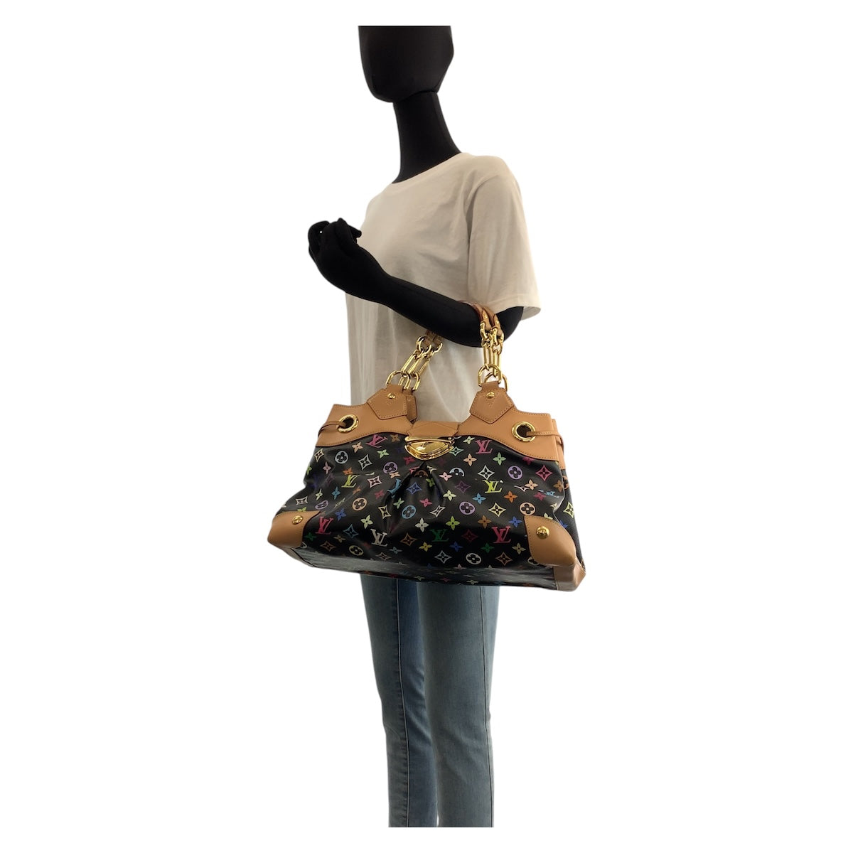 16970
LOUIS VUITTON ルイヴィトン モノグラム マルチカラー ウルスラ ブラック 黒 ベージュ ゴールド金具 PVC / レザー M40124 トートバッグ ショルダーバッグ レディース