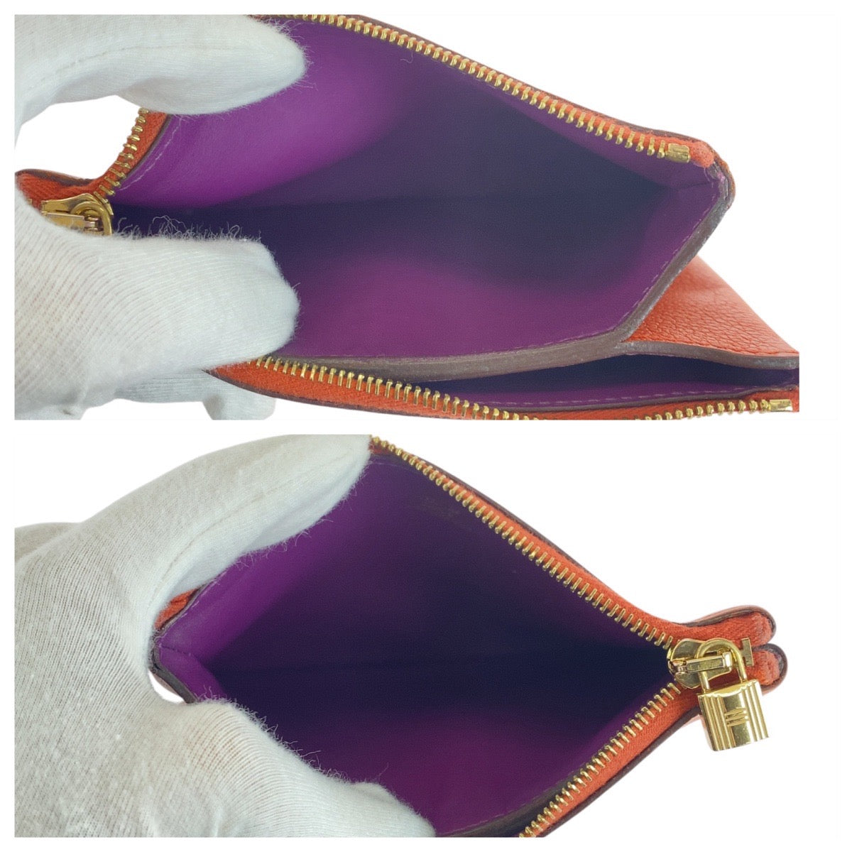 16993
HERMES エルメス アトゥーPM オレンジ ゴールド金具 レザー ポーチ レディース