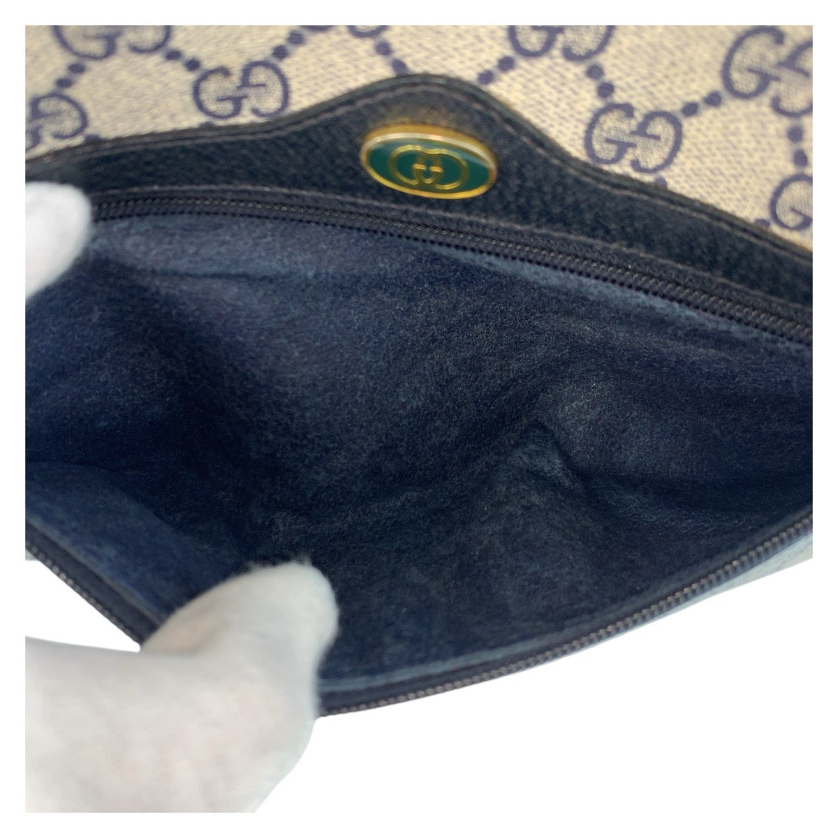 17140
GUCCI グッチ シェリーライン オールドグッチ グレー ネイビー ゴールド金具 GGスプリームキャンバス / レザー 10 02 005 ショルダーバッグ ポシェット レディース