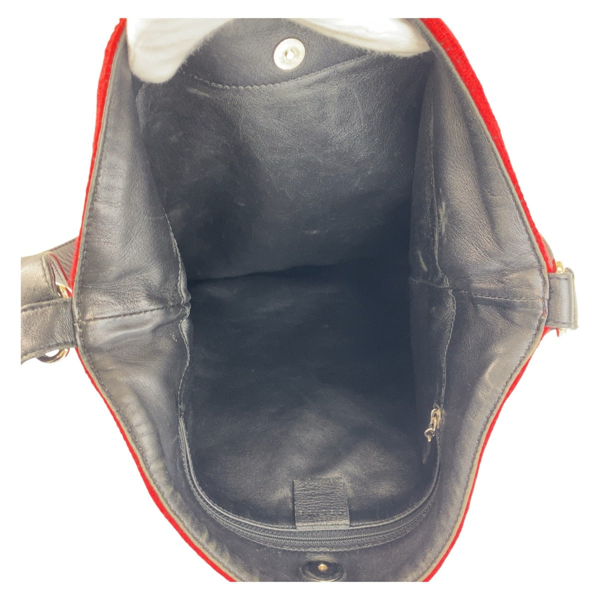 17368
CELINE セリーヌ レッド ブラック 黒 シルバー金具 ウール / レザー MC99/2 ショルダーバッグ レディース