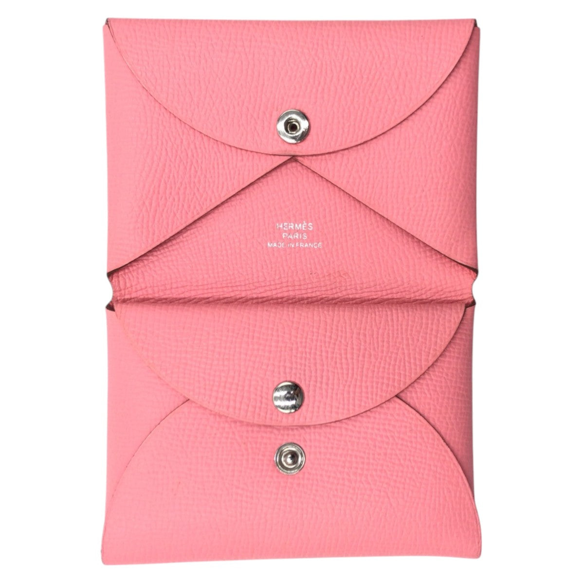 17384
HERMES エルメス カルヴィ デュオ ピンク シルバー金具 ヴォーエプソン コインケース カードケース Z刻印 レディース A62