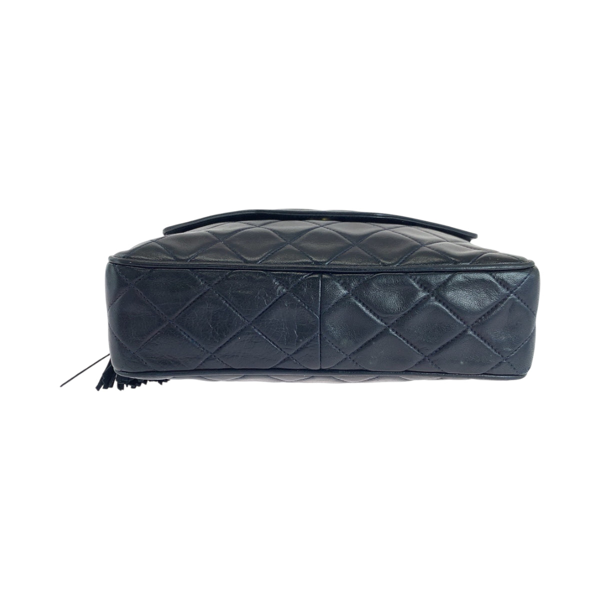 17401
CHANEL シャネル ヴィンテージ マトラッセ ココマーク フリンジ ネイビー ゴールド金具 ラムスキン チェーンショルダーバッグ ポシェット レディース ABP280