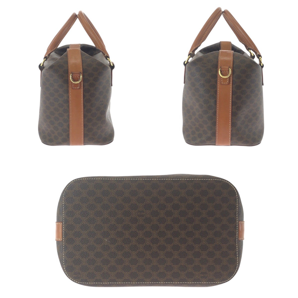 17402
CELINE セリーヌ ヴィンテージ マカダム ブラウン ゴールド金具 PVC 斜め掛け ショルダーバッグ ハンドバッグ 2WAY レディース AB48