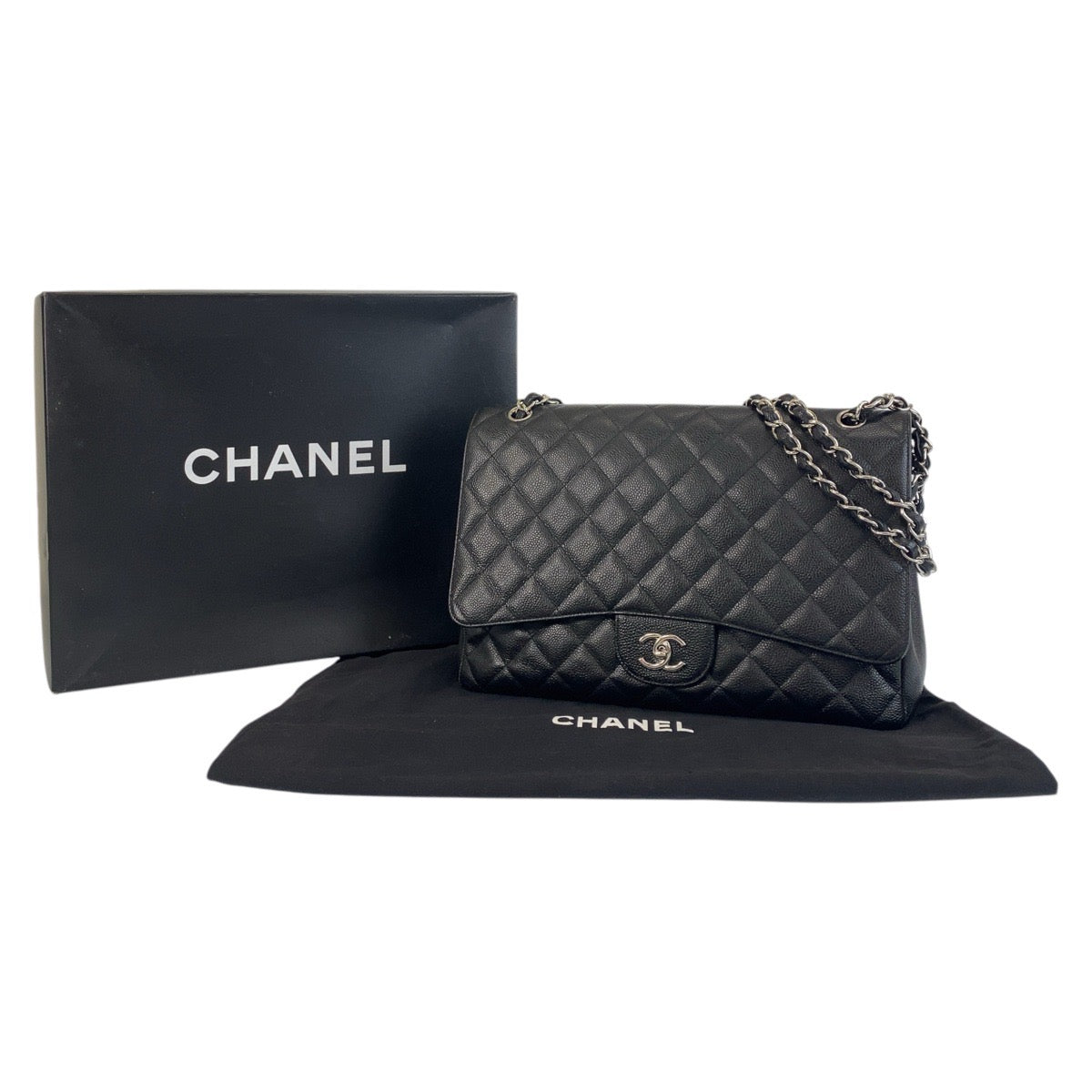 17429
CHANEL シャネル マトラッセ34 デカマト ココマーク ターンロック ブラック 黒 シルバー金具 キャビアスキン チェーンショルダーバッグ レディース A510