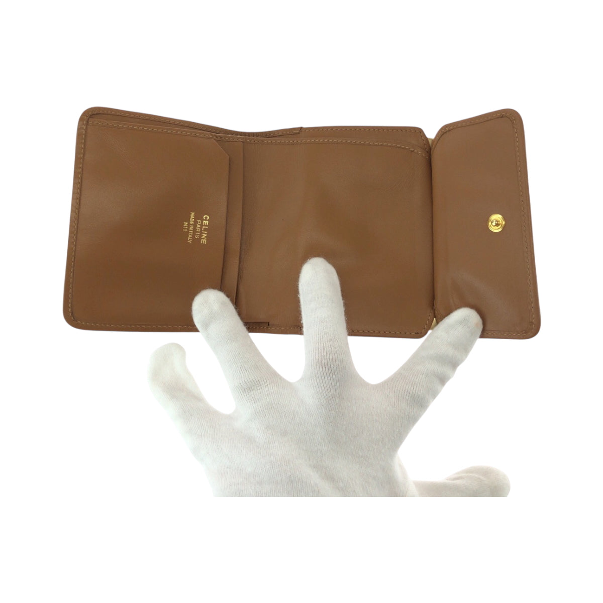 17543
CELINE セリーヌ ヴィンテージ マカダム柄 ブラウン ゴールド金具 PVC がま口 折財布 コンパクトウォレット レディース ABP22