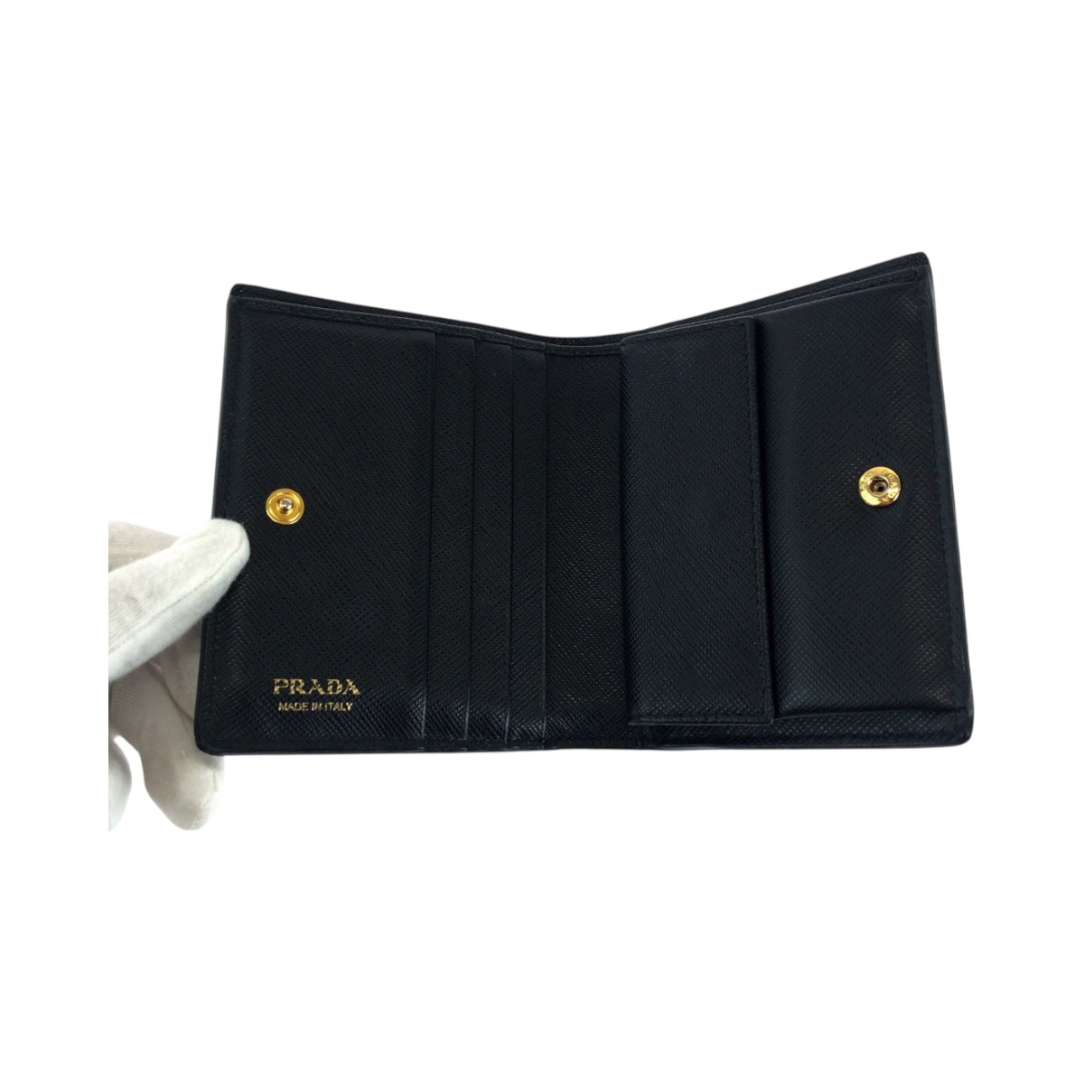 17773
PRADA プラダ サフィアーノ シャイン ロゴ ブラック 黒 ブラック金具 レザー 1MV204 折財布 コンパクトウォレット メンズ