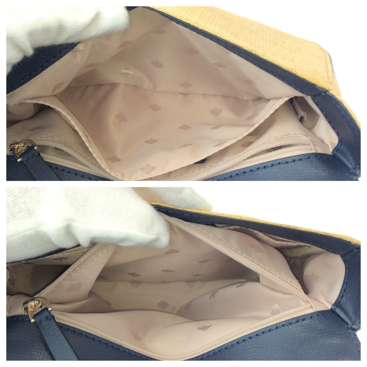 17843
Kate Spade ケイトスペード ネイビー レザー / ラフィア ショルダーバッグ ポシェット レディース N23