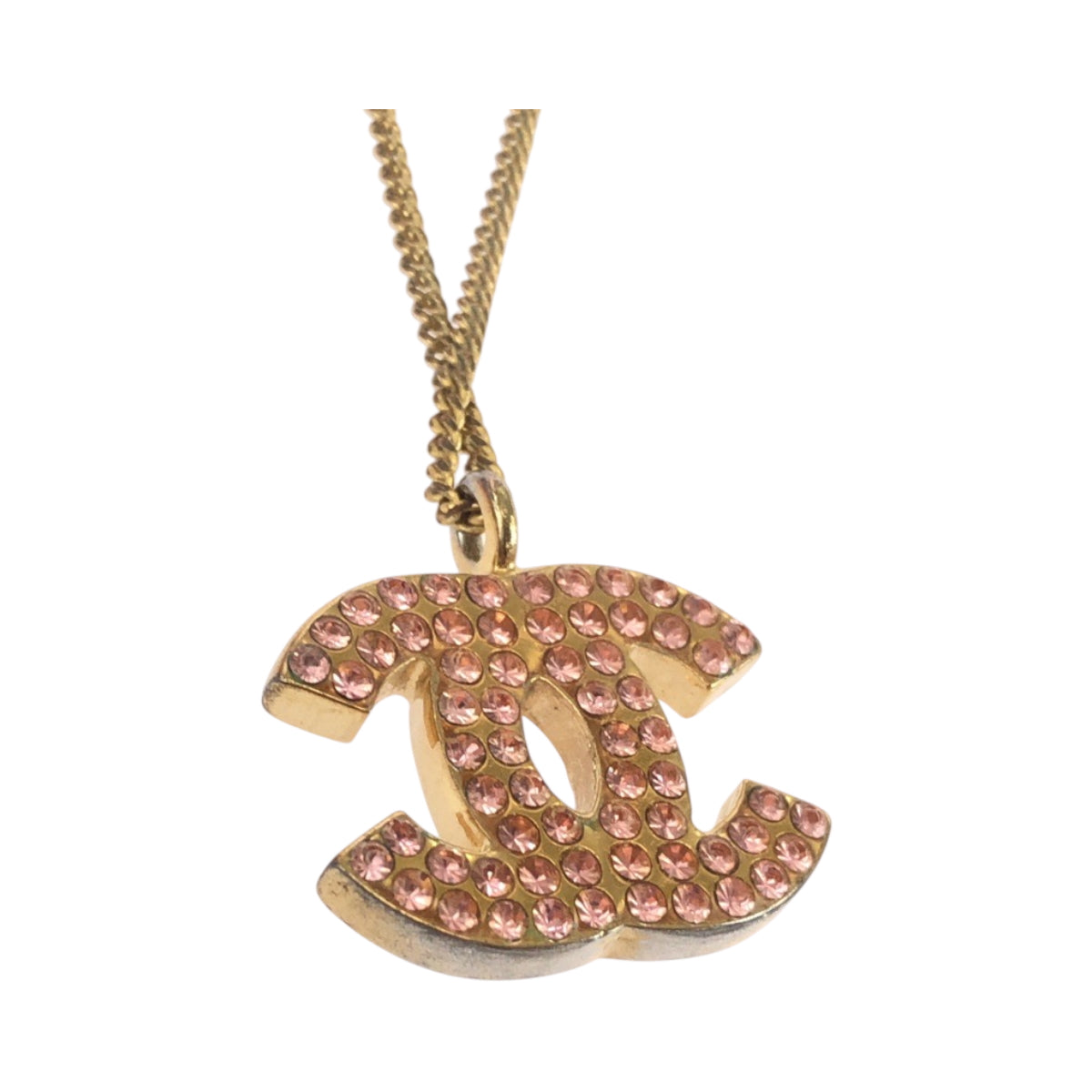 17931
CHANEL シャネル ヴィンテージ ココマーク ラインストーン ゴールド ピンク メッキ ネックレス 02P刻印 レディース ABP63