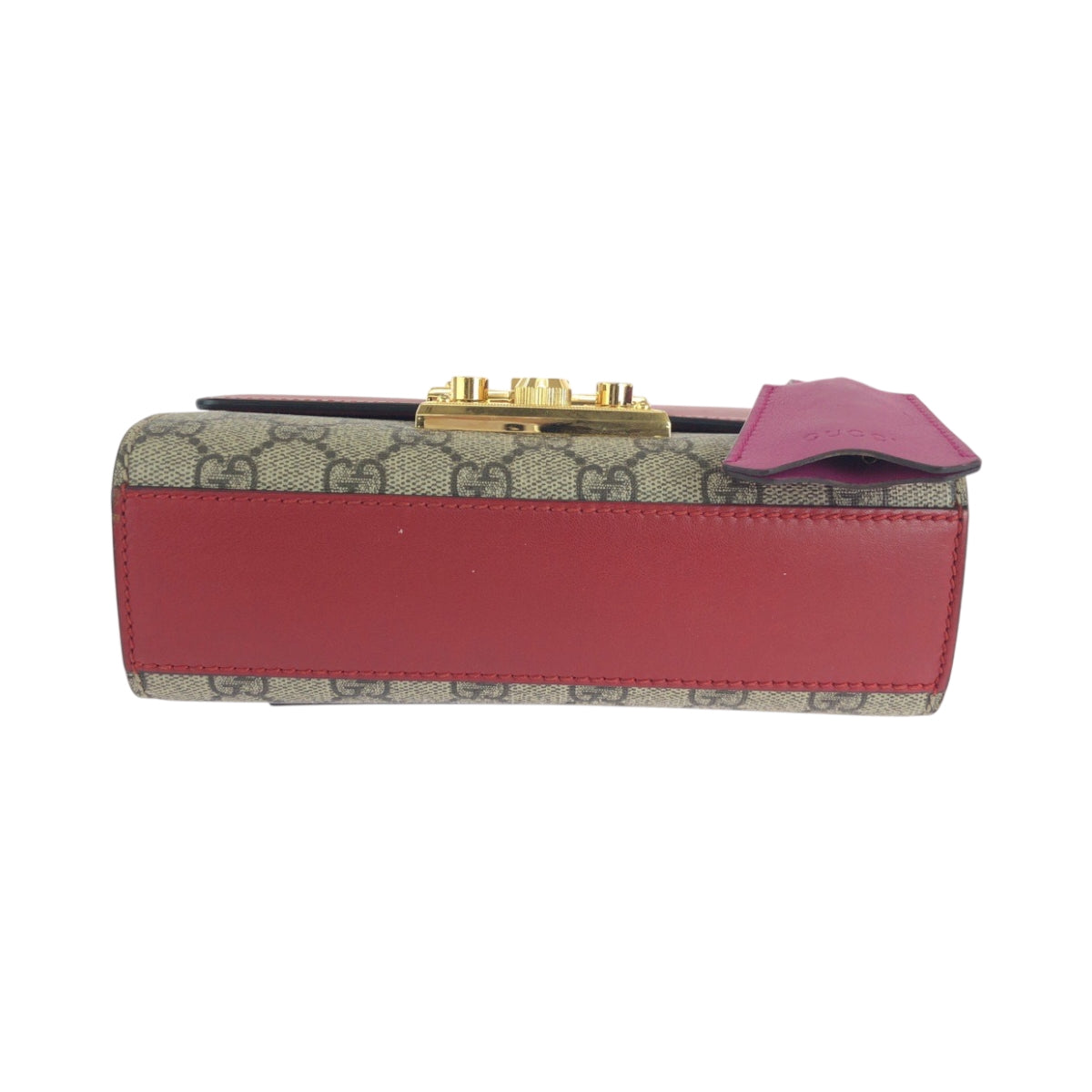 17936
GUCCI Lady Lock Red Pink Brown Gold Hardware GG Supreme Canvas 409487 Chain Shoulder Bag Pochette Women's ABP110