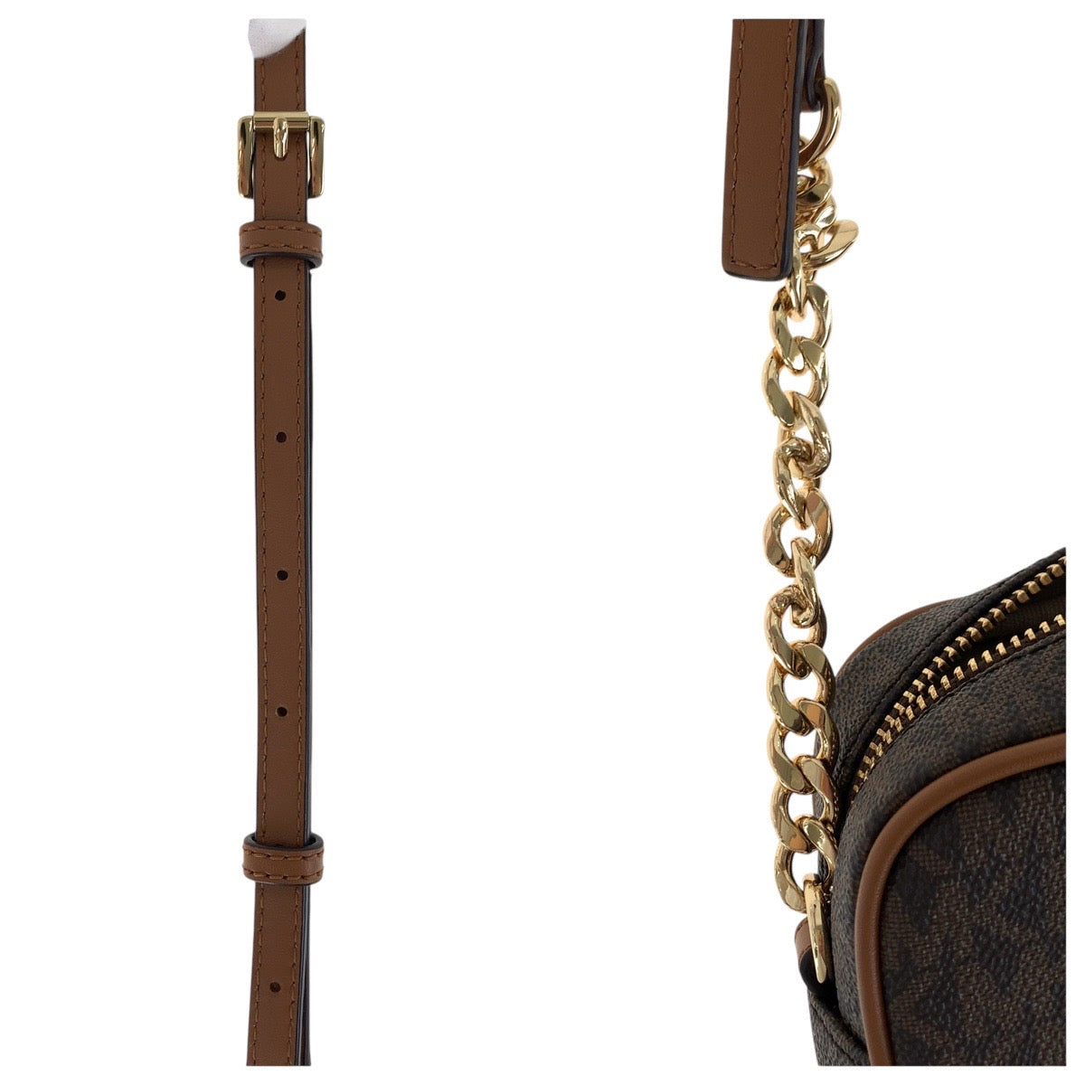 18042
Michael Kors マイケルコース ブラウン ゴールド金具 PVC / レザー ショルダーバッグ ポシェット レディース SA19