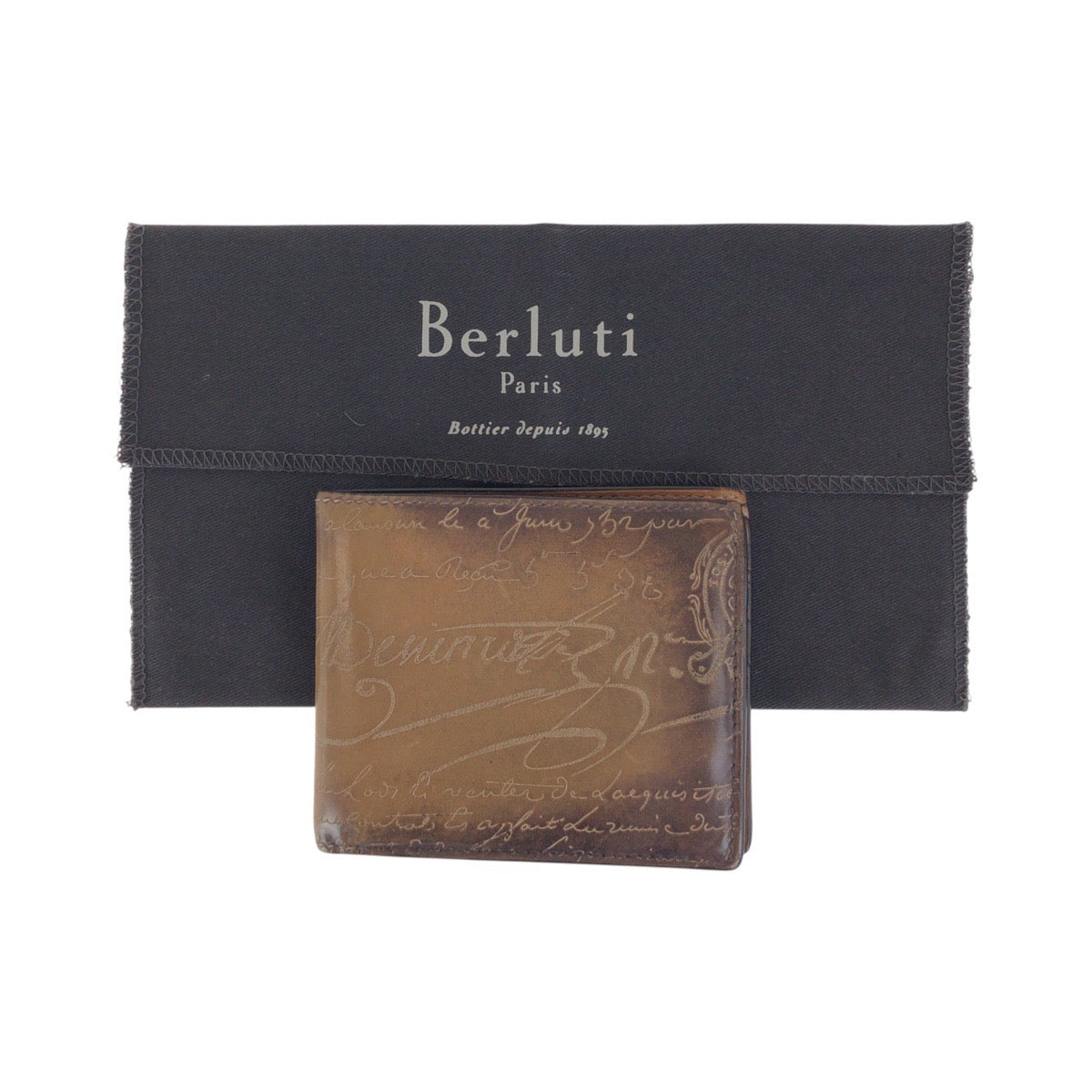 18075
Berluti Calligraphy Scritto Brown Leather Bifold Wallet Compact Wallet Men's ABP33