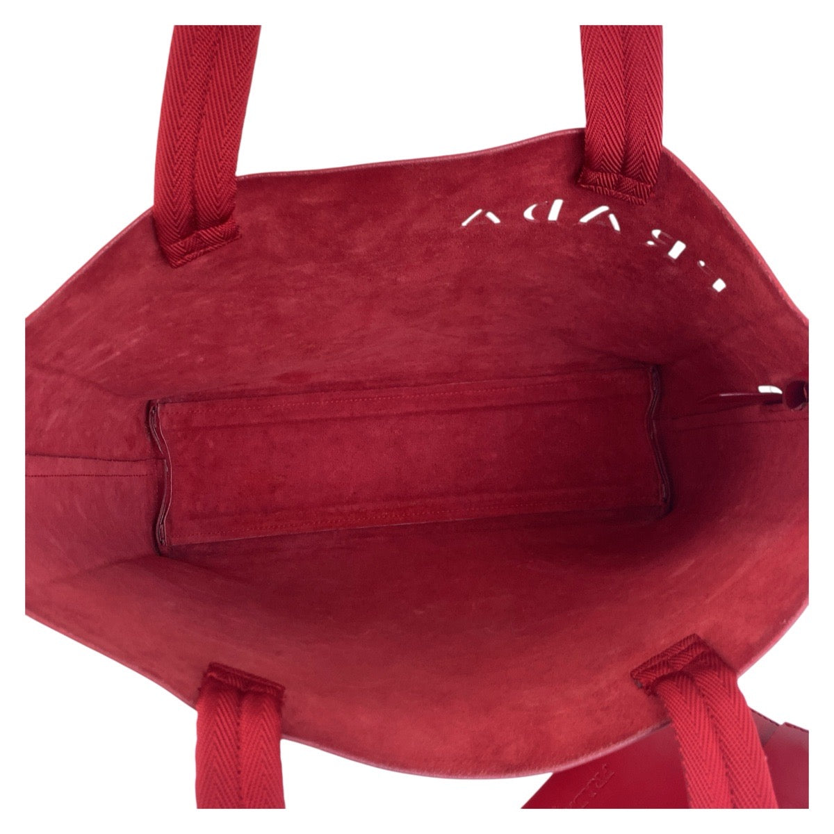 18144
PRADA プラダ ロゴ型抜き レッド レザー / スウェード トートバッグ ショルダーバッグ レディース ABP40