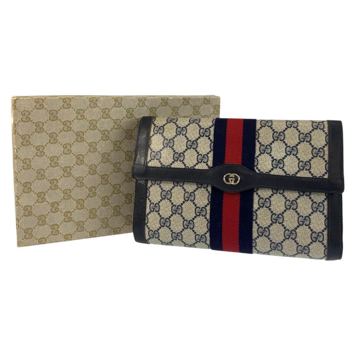 18171
GUCCI グッチ シェリーライン グレー ネイビー ゴールド金具 GGスプリームキャンバス / レザー 38 クラッチバッグ セカンドバッグ メンズ ABP24