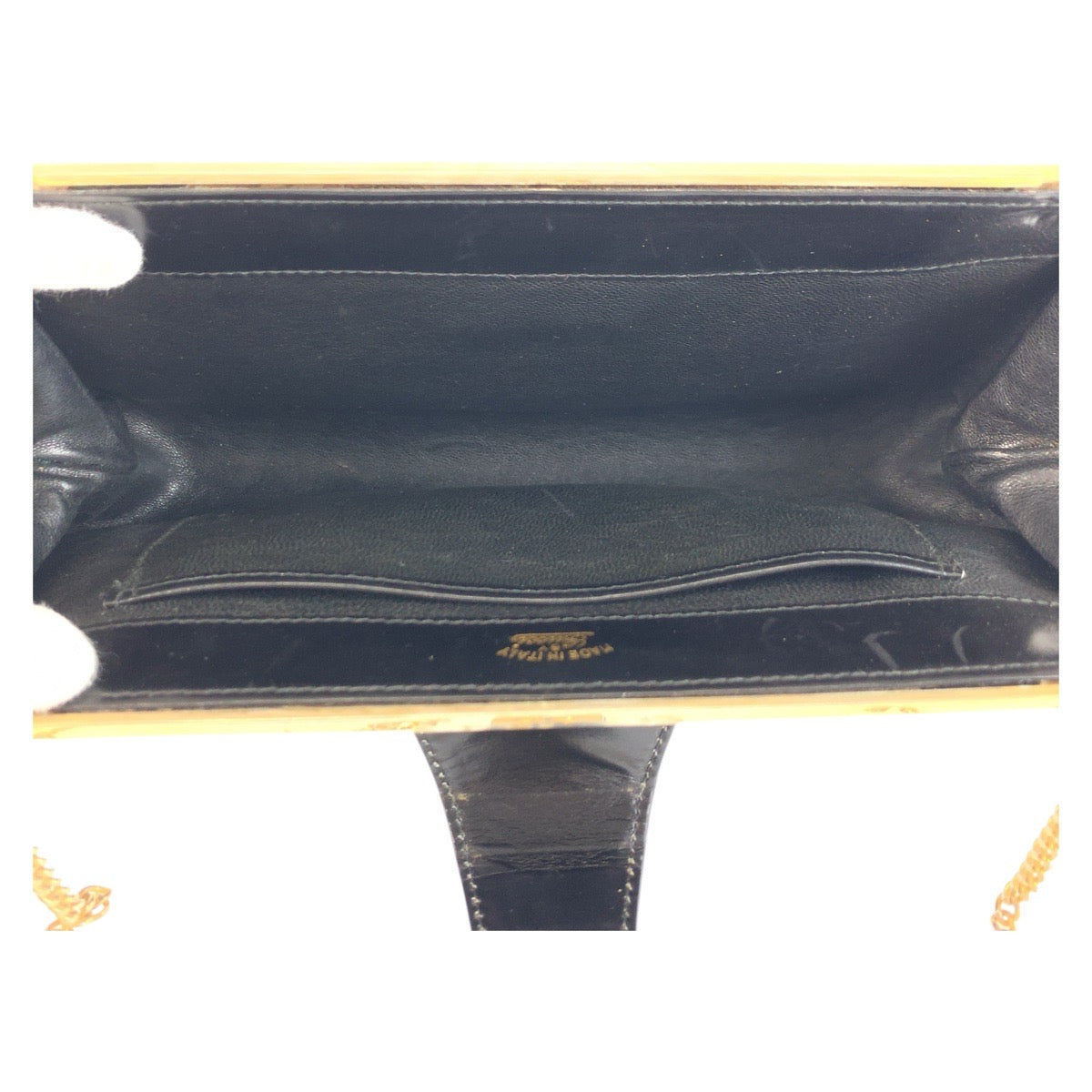18192
GUCCI Vintage Old Gucci Black Gold Hardware Leather Chain Shoulder Bag Women's ABP54