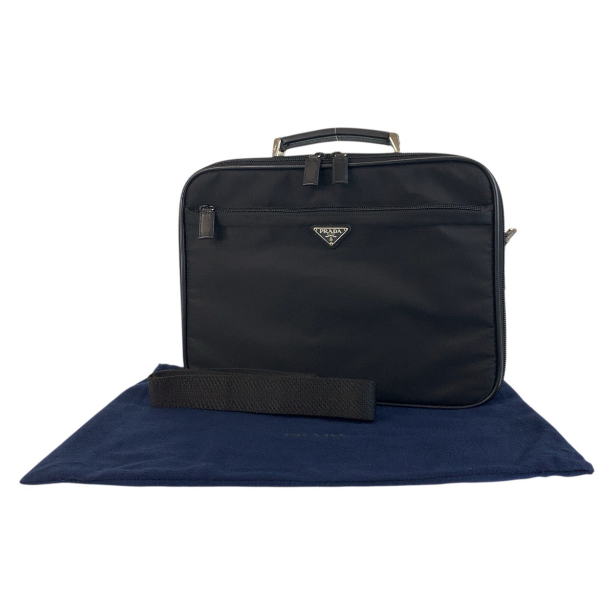 18314
PRADA Tessuto Triangle Logo Plate Black Silver Hardware Nylon / Leather Business Bag Briefcase Men's SA77