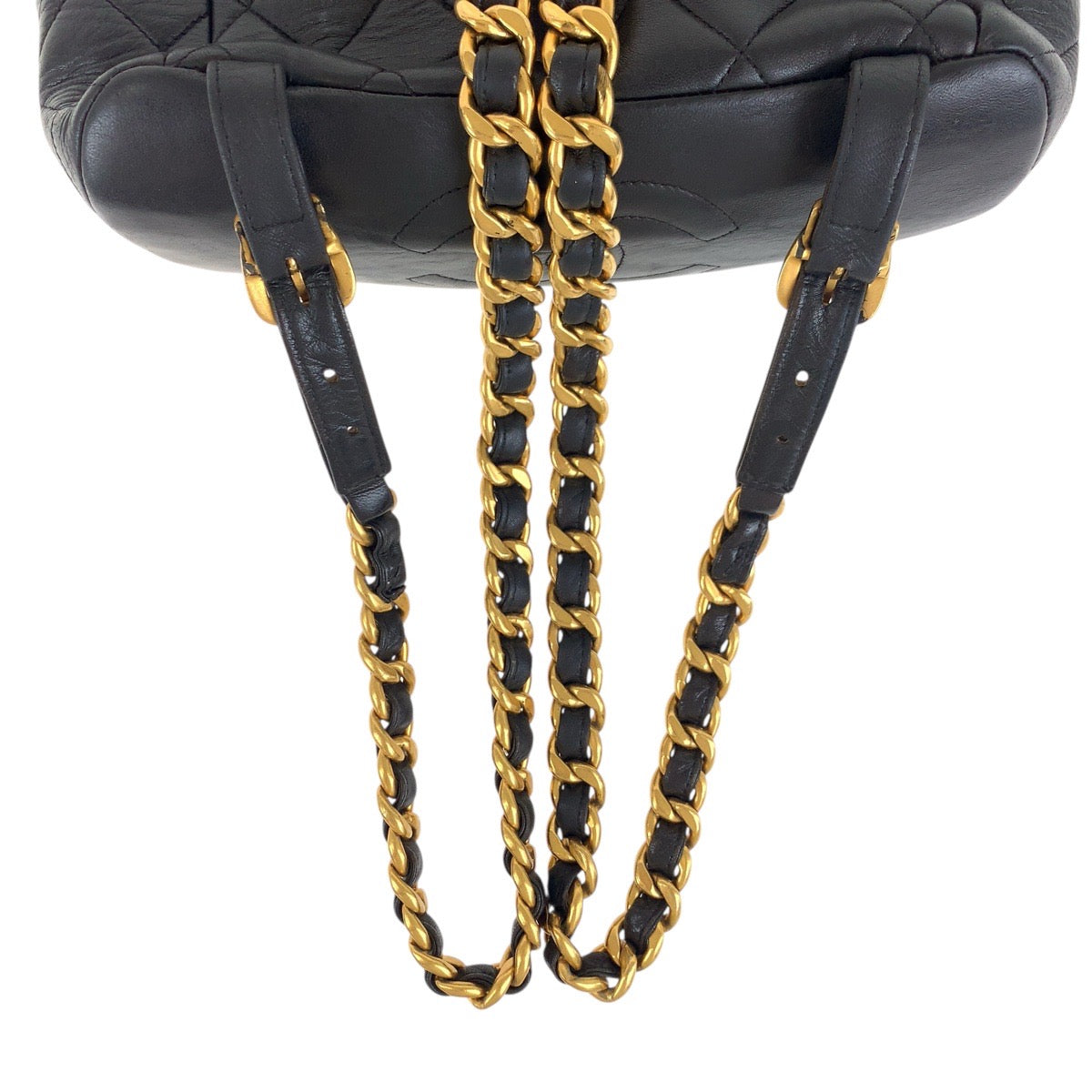 18353
CHANEL シャネル ヴィンテージ マトラッセ ダブルココマーク ターンロック チェーンショルダー ブラック 黒 ゴールド金具 ラムスキン リュック・デイパック バックパック レディース ABP350