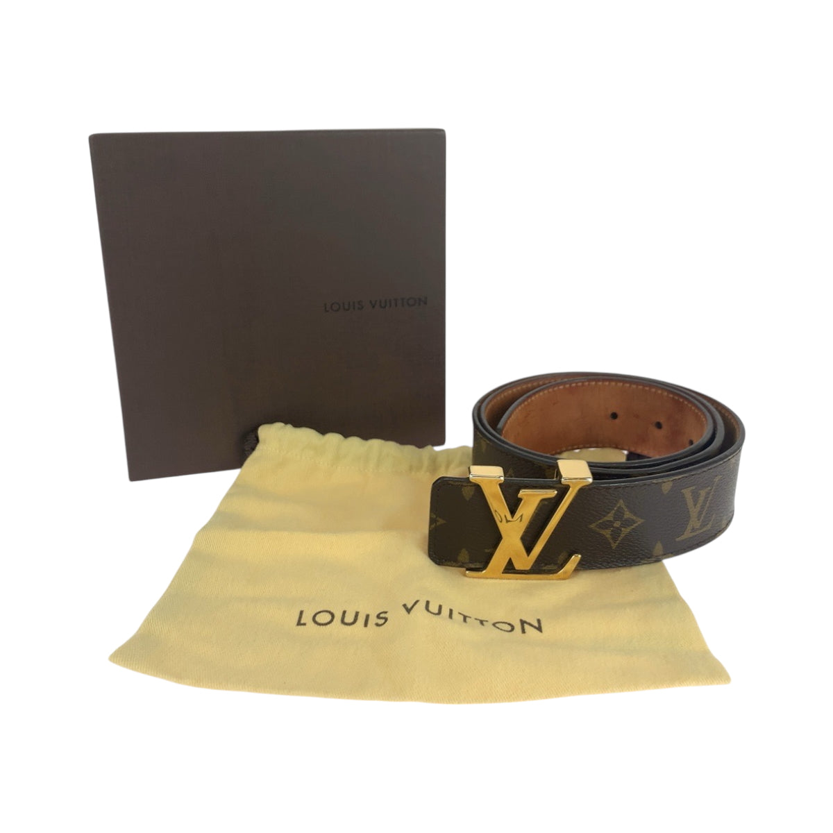 18373
LOUIS VUITTON ルイヴィトン モノグラム サンチュール イニシアル 85cm/34inc ブラウン ゴールド金具 PVC M9608 ベルト バックル メンズ AB40