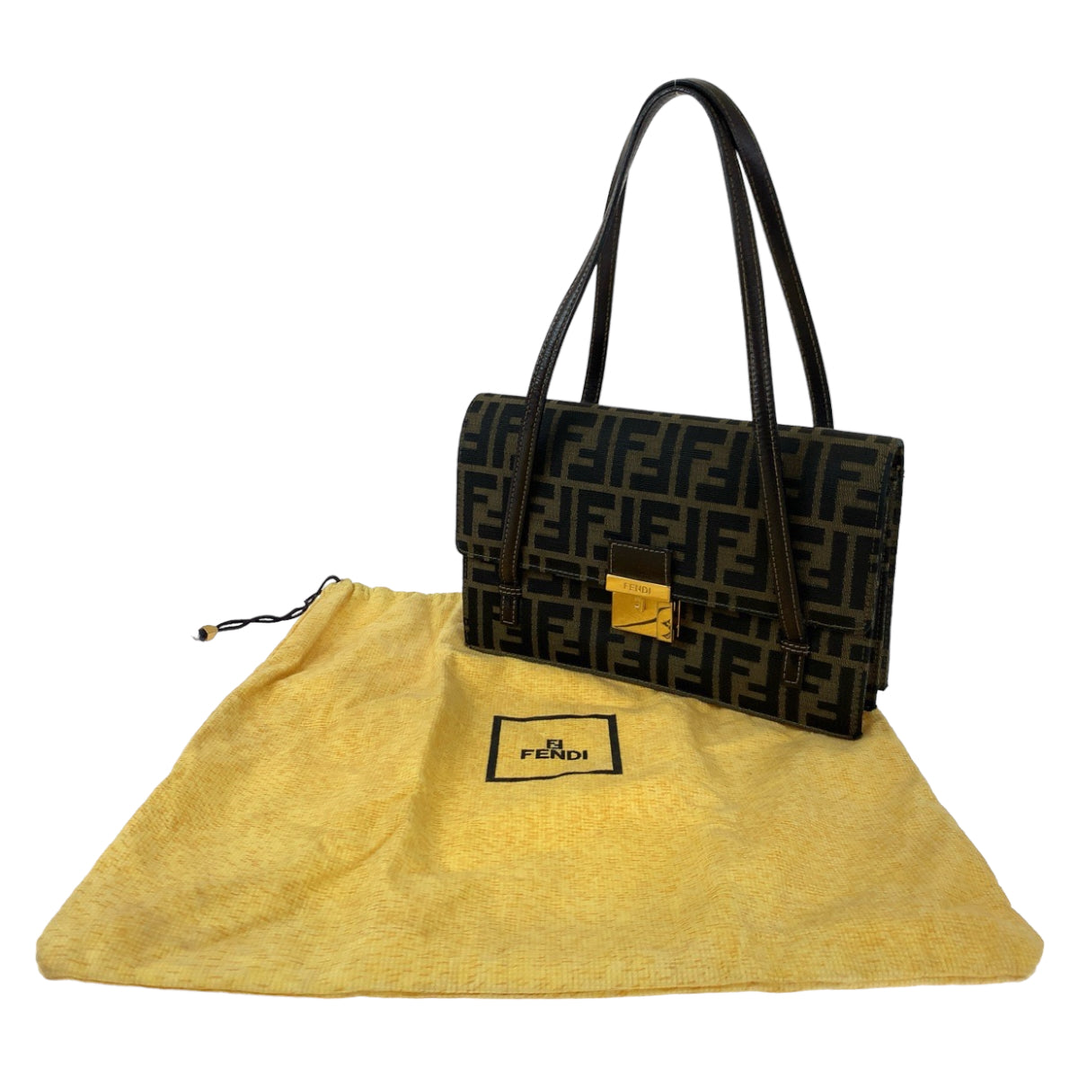 18424
FENDI フェンディ ヴィンテージ ズッカ柄 ブラウン 茶色 ゴールド金具 キャンバス 肩掛け ショルダーバッグ ハンドバッグ レディース AB80