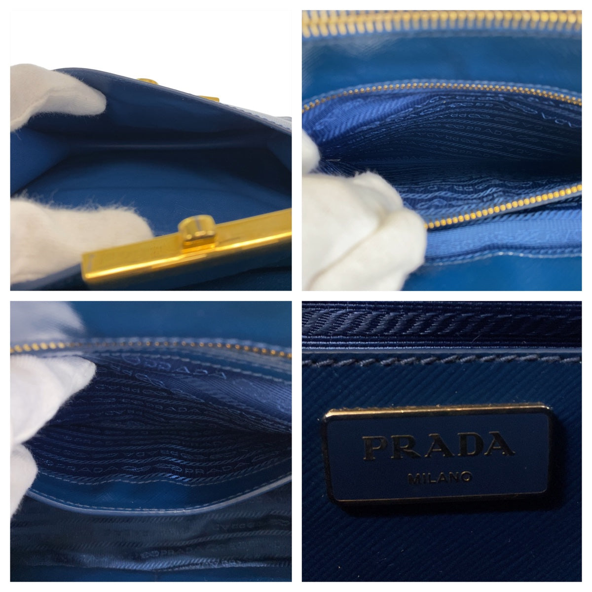 18426
PRADA プラダ サフィアーノ 三角ロゴプレート ブルー 青 ゴールド金具 レザー 2way ハンドバッグ 斜め掛け ショルダーバッグ レディース ABP66