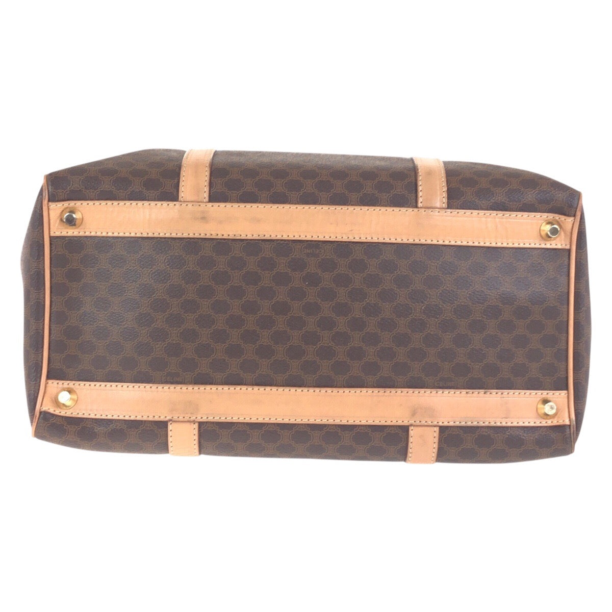 18490
CELINE セリーヌ ヴィンテージ マカダム ブラウン ゴールド金具 PVC M14 ハンドバッグ ボストンバッグ レディース AB32