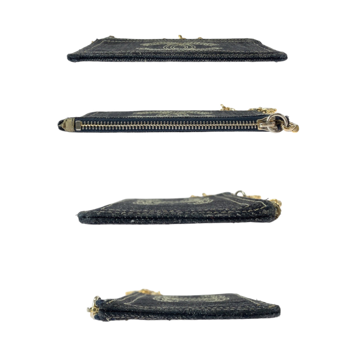 18508
CHANEL シャネル スパークリングデニム ココマーク デニム ブルー ゴールド金具 デニム チェーン付き コインケース 小銭入れ レディース AB52