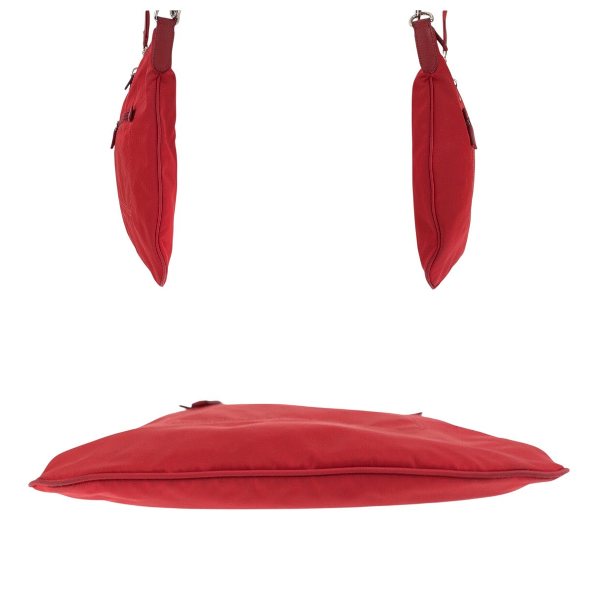 18623
PRADA プラダ テスート 三角ロゴプレート レッド シルバー金具 ナイロン 斜め掛け ショルダーバッグ レディース ABP38