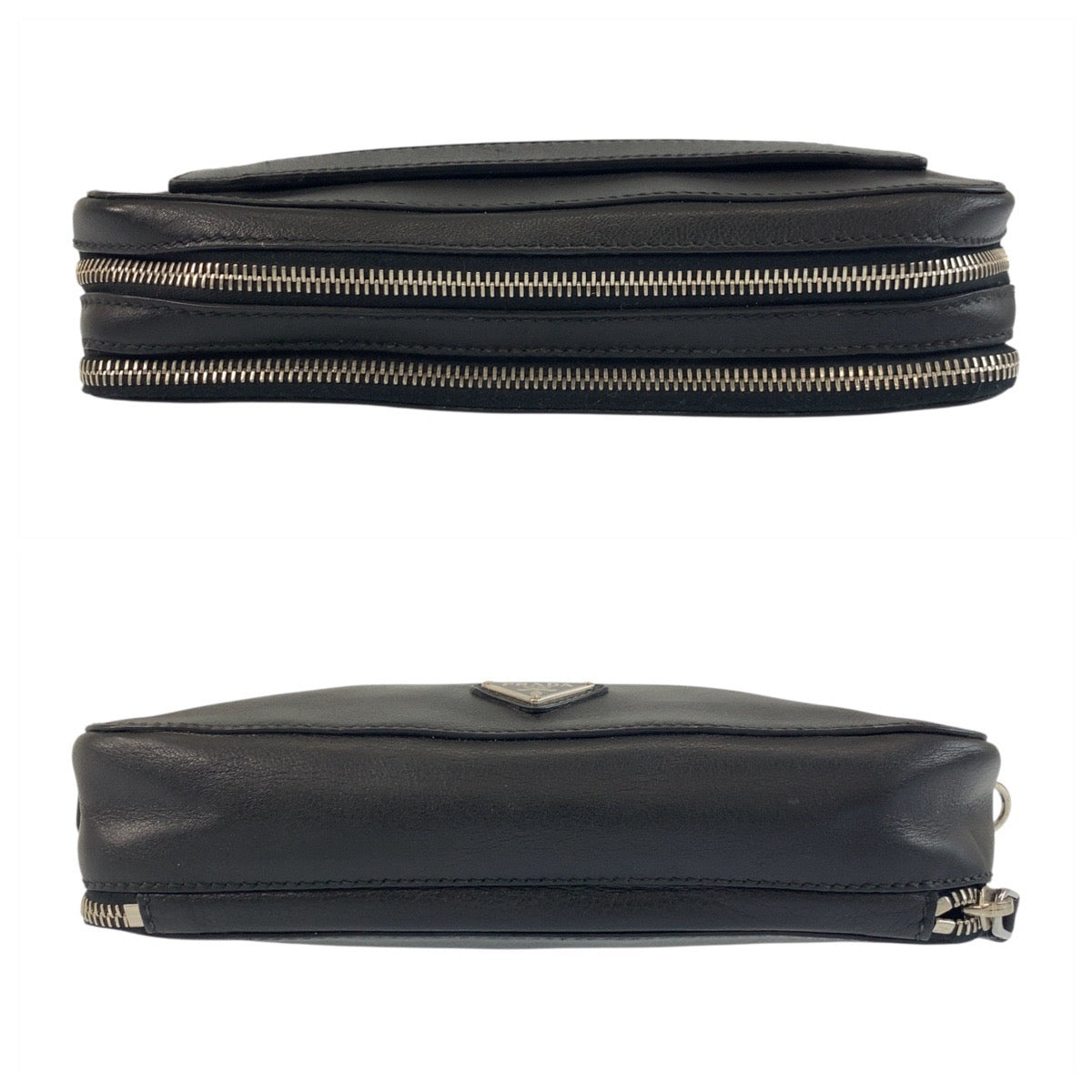 18656
PRADA プラダ 三角ロゴプレート ブラック 黒 シルバー金具 レザー クラッチバッグ セカンドバッグ メンズ ABP48