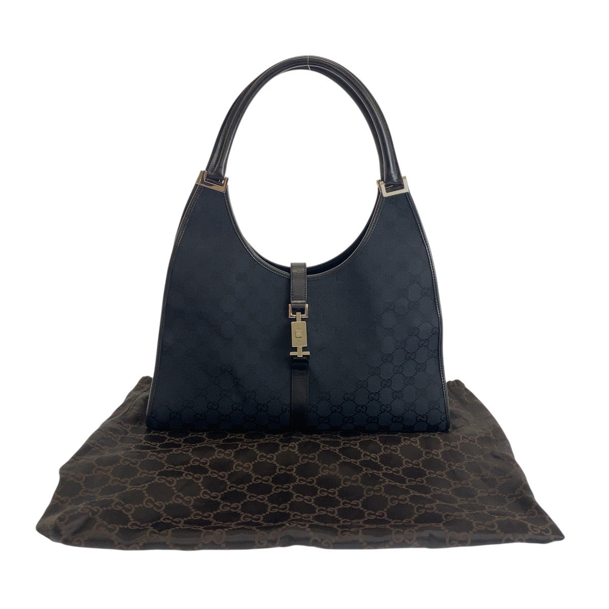 18664
GUCCI グッチ ジャッキー ブラック 黒 シルバー金具 GGキャンバス / レザー 002 1066 ショルダーバッグ レディース A62