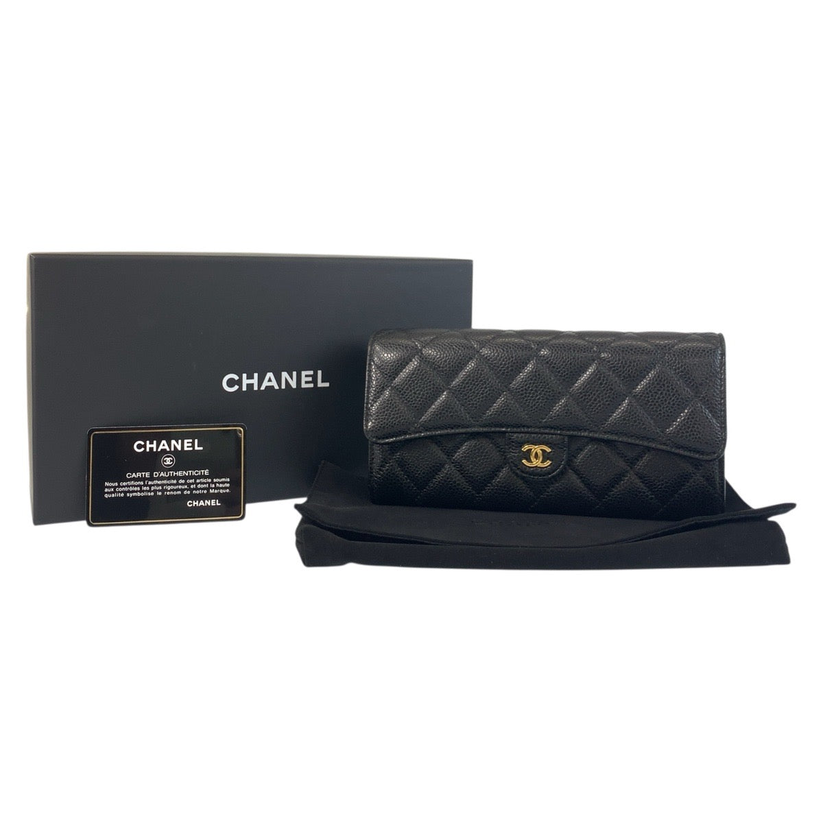 18669
CHANEL シャネル マトラッセ ココマーク ブラック 黒 ゴールド金具 キャビアスキン 長財布 ロングウォレット レディース ABP72