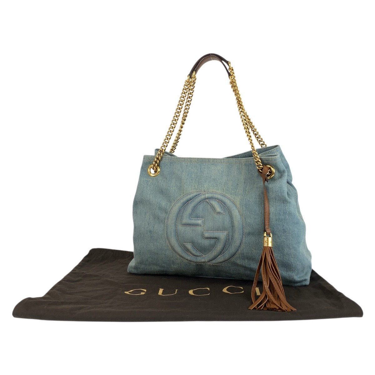 18694
GUCCI グッチ ソーホー インターロッキング ブルー ブラウン ゴールド金具 デニム 308982 ショルダーバッグ トートバッグ レディース ABP78