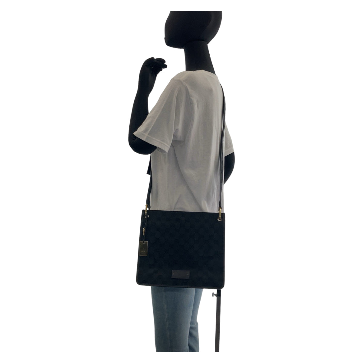 18784
GUCCI Black Gold Hardware GG Canvas / Leather 91762 Crossbody Shoulder Bag Pochette Men's