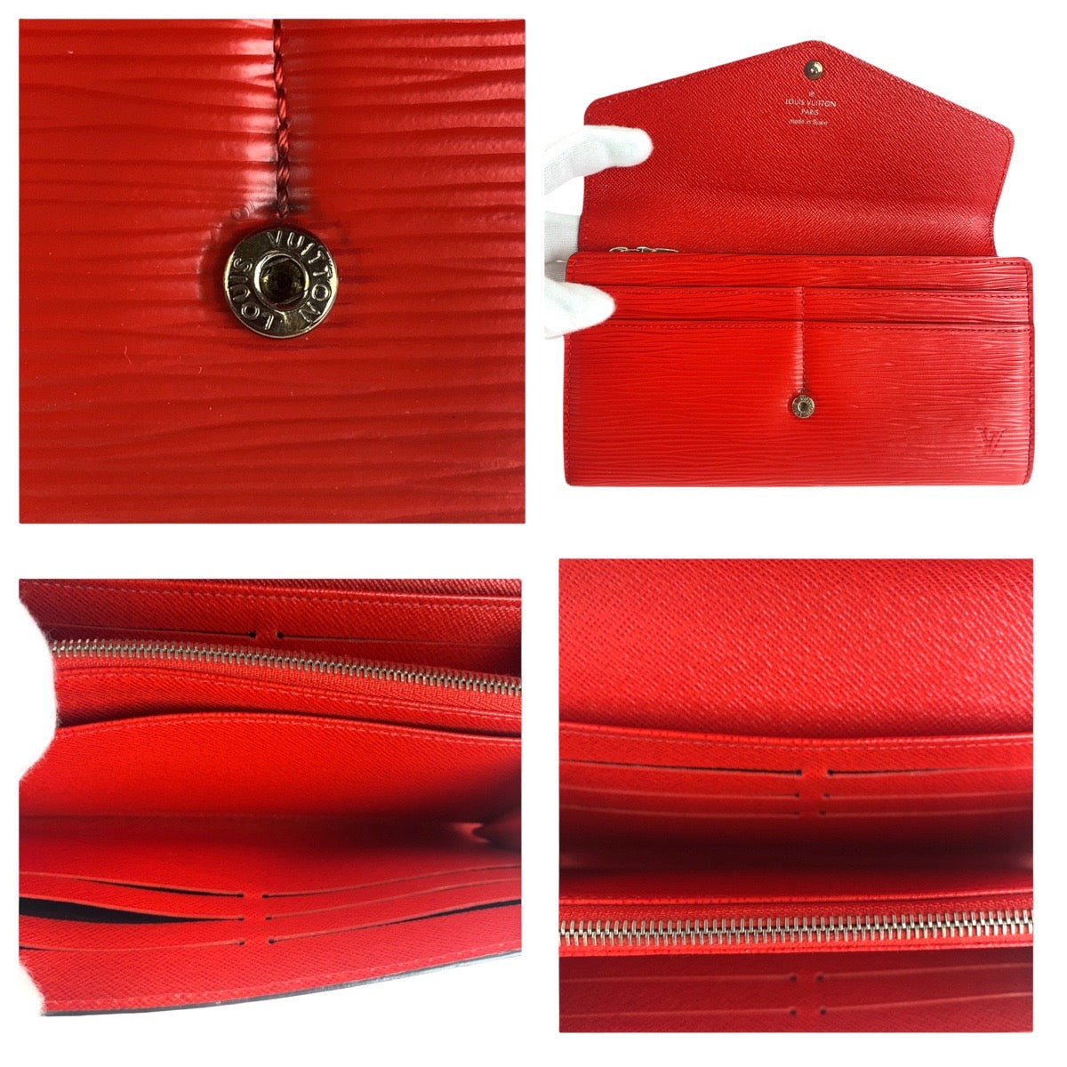 18785
LOUIS VUITTON Epi Portefeuille Sarah Coquelicot Silver Hardware Leather M60723 Long Wallet for Women ABP32
