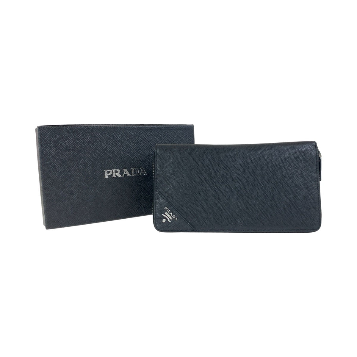 18851
PRADA プラダ サフィアーノ 三角ロゴプレート ブラック 黒 シルバー金具 レザー 長財布 ラウンドファスナー メンズ ABP44