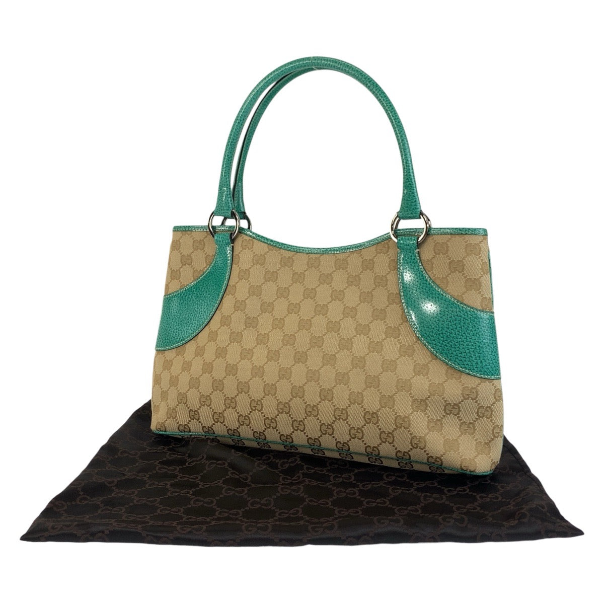 18908
GUCCI グッチ ベージュ グリーン シルバー金具 GGキャンバス / レザー 113015 トートバッグ ショルダーバッグ レディース A43