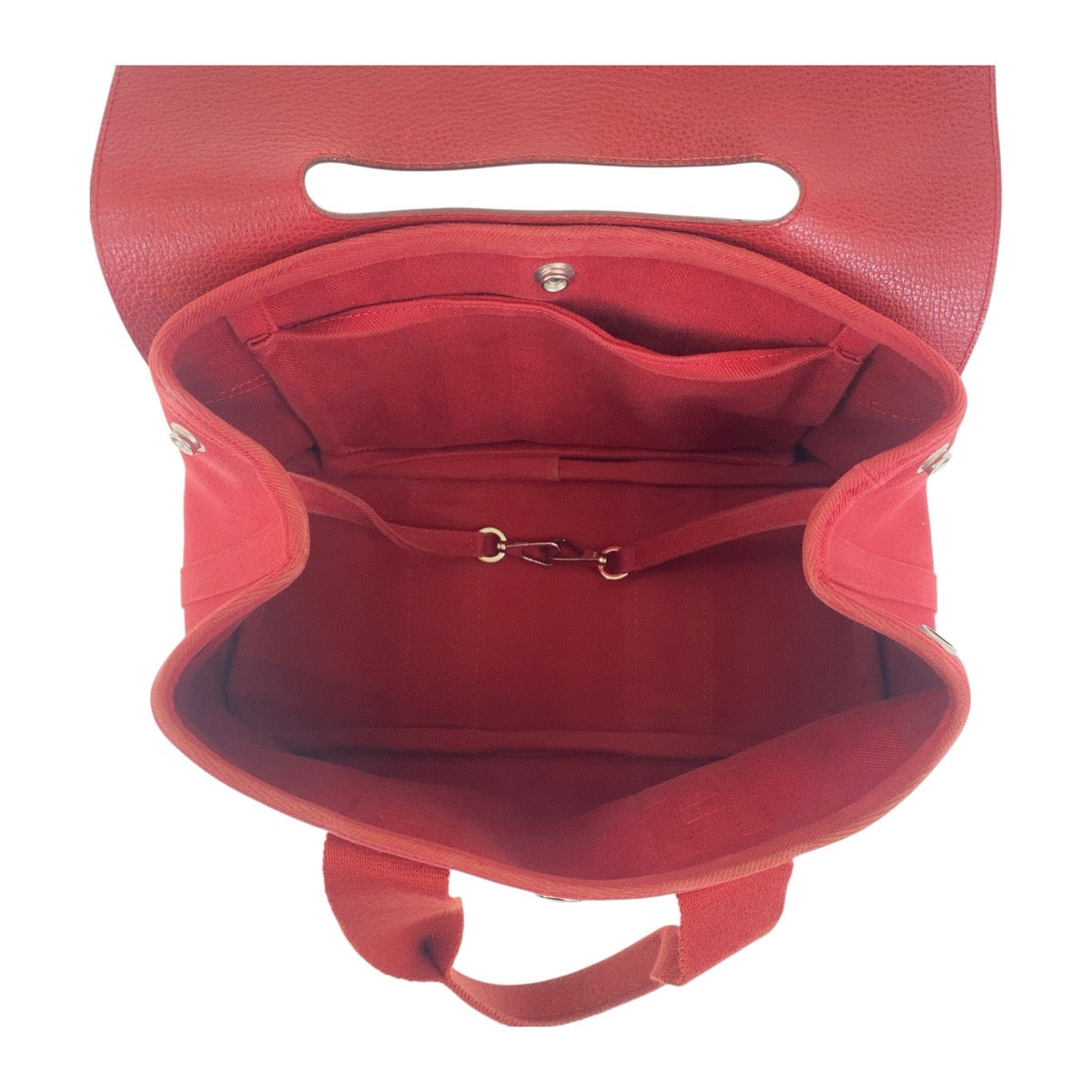 18957
HERMES エルメス ヴァルパライソPM レッド シルバー金具 キャンバス ハンドバッグ □J刻印 レディース AB48