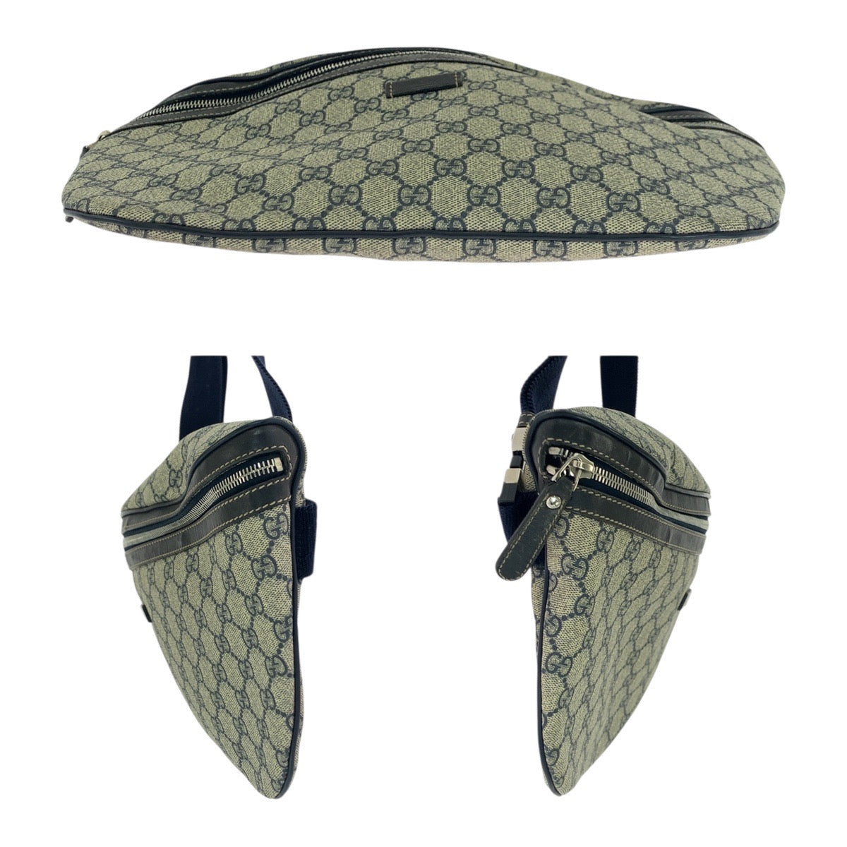 18972
GUCCI グッチ ベージュ ネイビー シルバー金具 GGスプリームキャンバス 211110 ショルダーバッグ バムバッグ ボディバッグ メンズ AB50