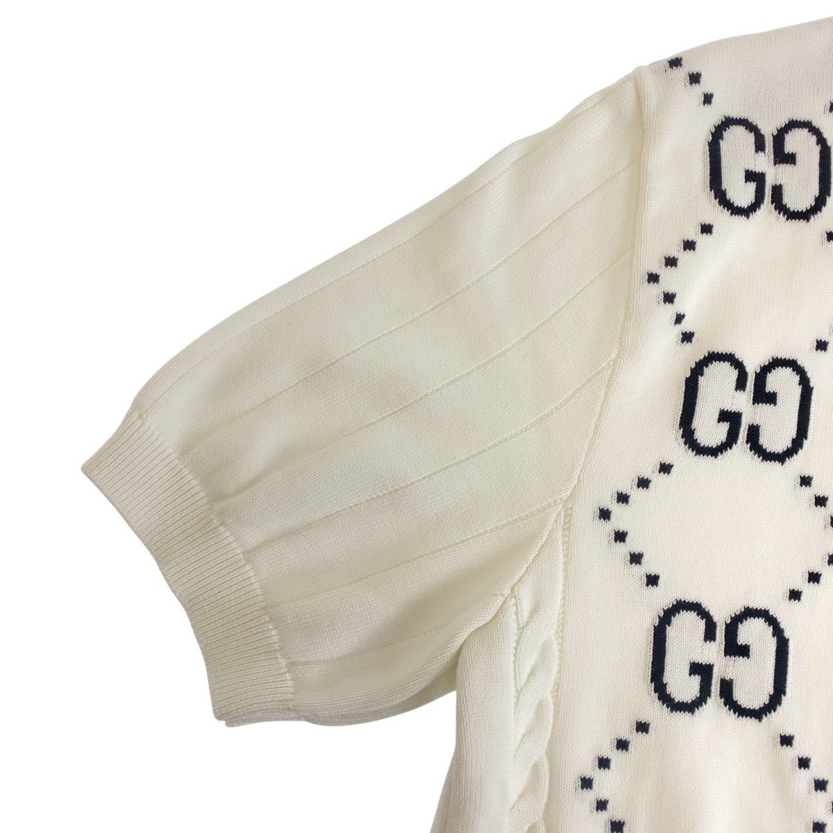 19071
GUCCI グッチ GGインターシャ ホワイト ブラック コットン ポロシャツ メンズ SA54