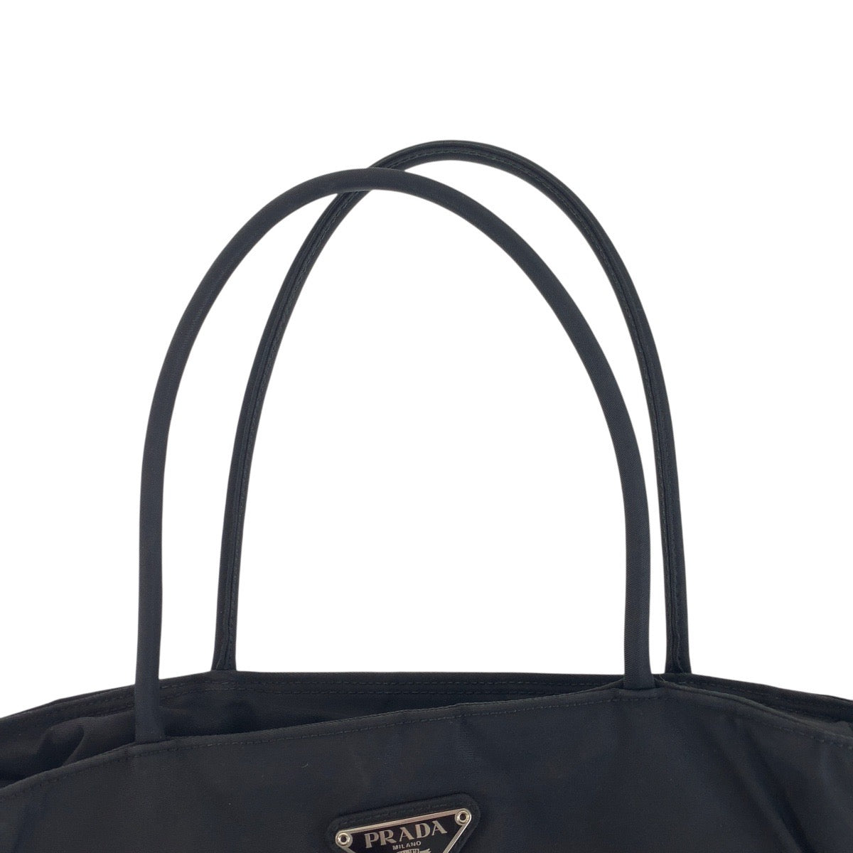 19123
PRADA Tessuto Triangle Logo Plate Black Silver Hardware Nylon Tote Bag Handbag Ladies ABP34