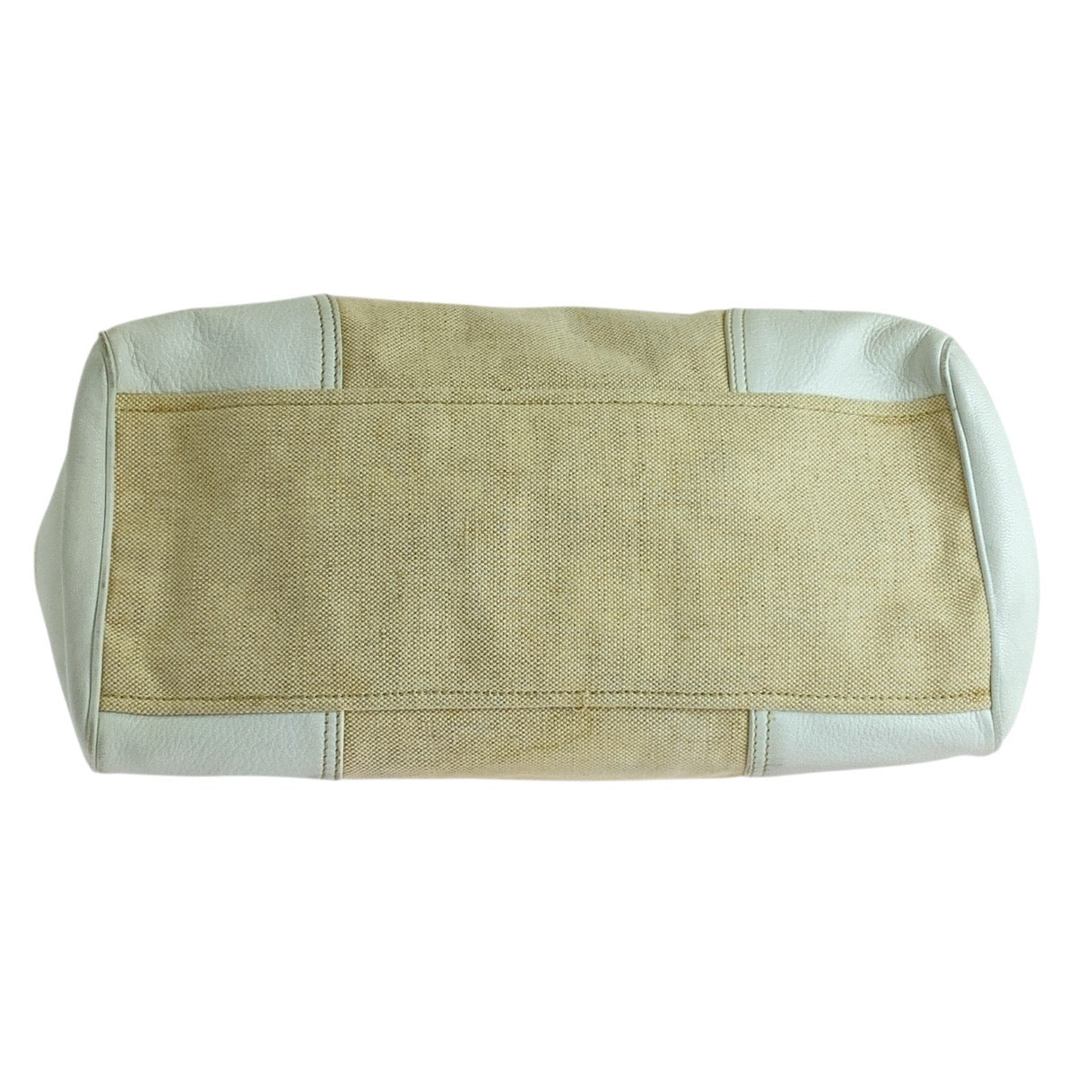 19138
PRADA Triangle Logo Plate White Ivory Canvas / Leather Tote Bag Shoulder Bag Ladies AB27