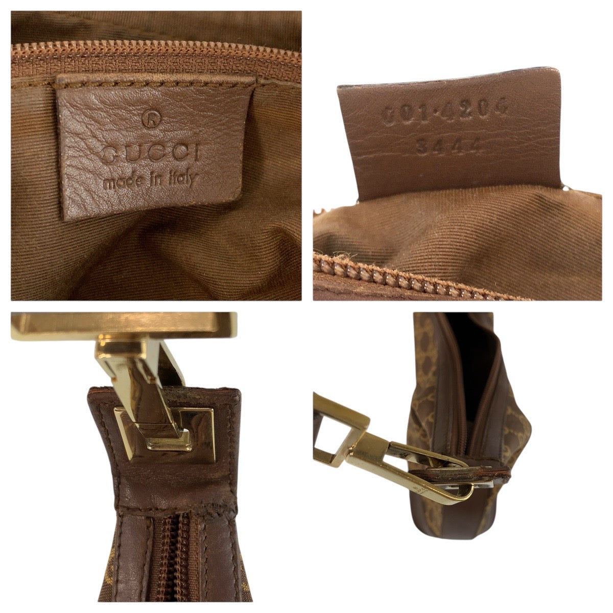 19177
GUCCI グッチ ホーボー ブラウン ゴールド金具 GGキャンバス / レザー 001 4204 ショルダーバッグ ハンドバック レディース AB34