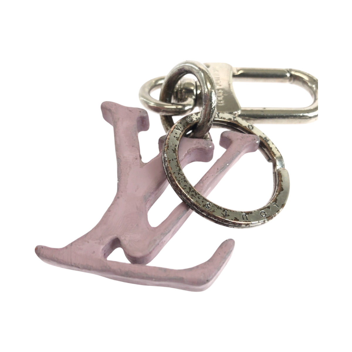19232
LOUIS VUITTON ルイヴィトン ポルトクレ LVシェイプ ピンク シルバー金具 ステンレススチール MP2615 キーホルダー レディース AB13