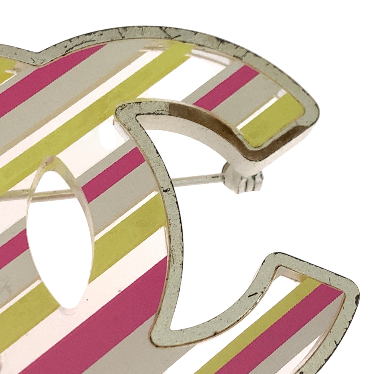 19265
CHANEL シャネル 04Cストライプ ココマーク シルバー マルチカラー アクリル / メッキ ブローチ AB38