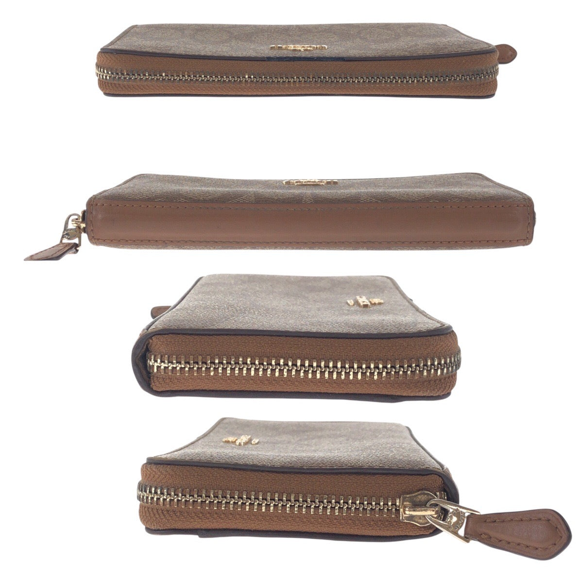 19327
COACH コーチ シグネチャー ブラウン ゴールド金具 PVC 長財布 ロングウォレット レディース B1