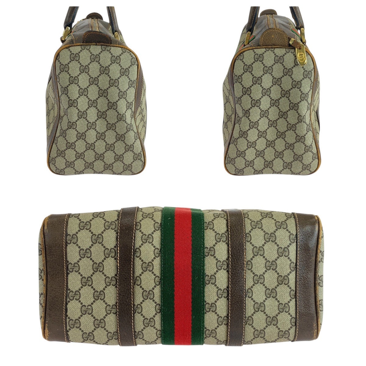 19351
GUCCI グッチ ヴィンテージ オールドグッチ シェリーライン ベージュ ブラウン ゴールド金具 GGスプリームキャンバス / レザー ハンドバッグ レディース AB31